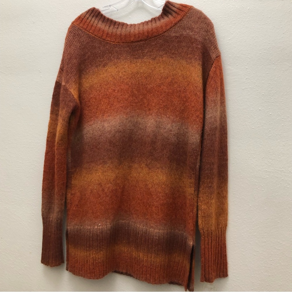 a.n.a Long Sleeve V-Neck Color Block Chain Knit Sweater Women's Size M O/Brown - Picture 2 of 7